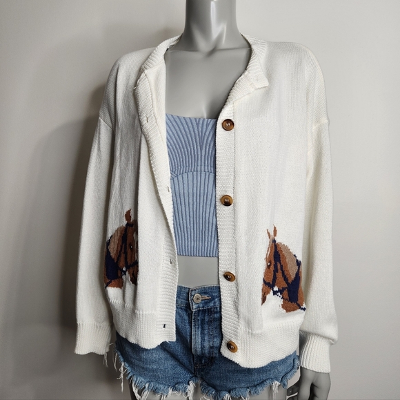 Le Lis Collection "Hold Your Horse" White Cardigan Sweater Size S - Picture 2 of 16